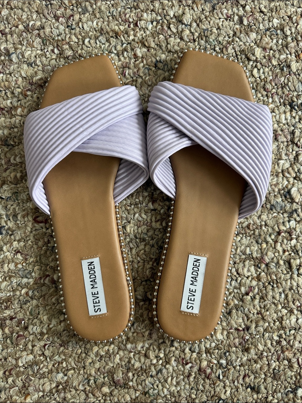 Steve Madden Light Lavender Ribbed Cross-Band Slide Sandals - Picture 5 of 6